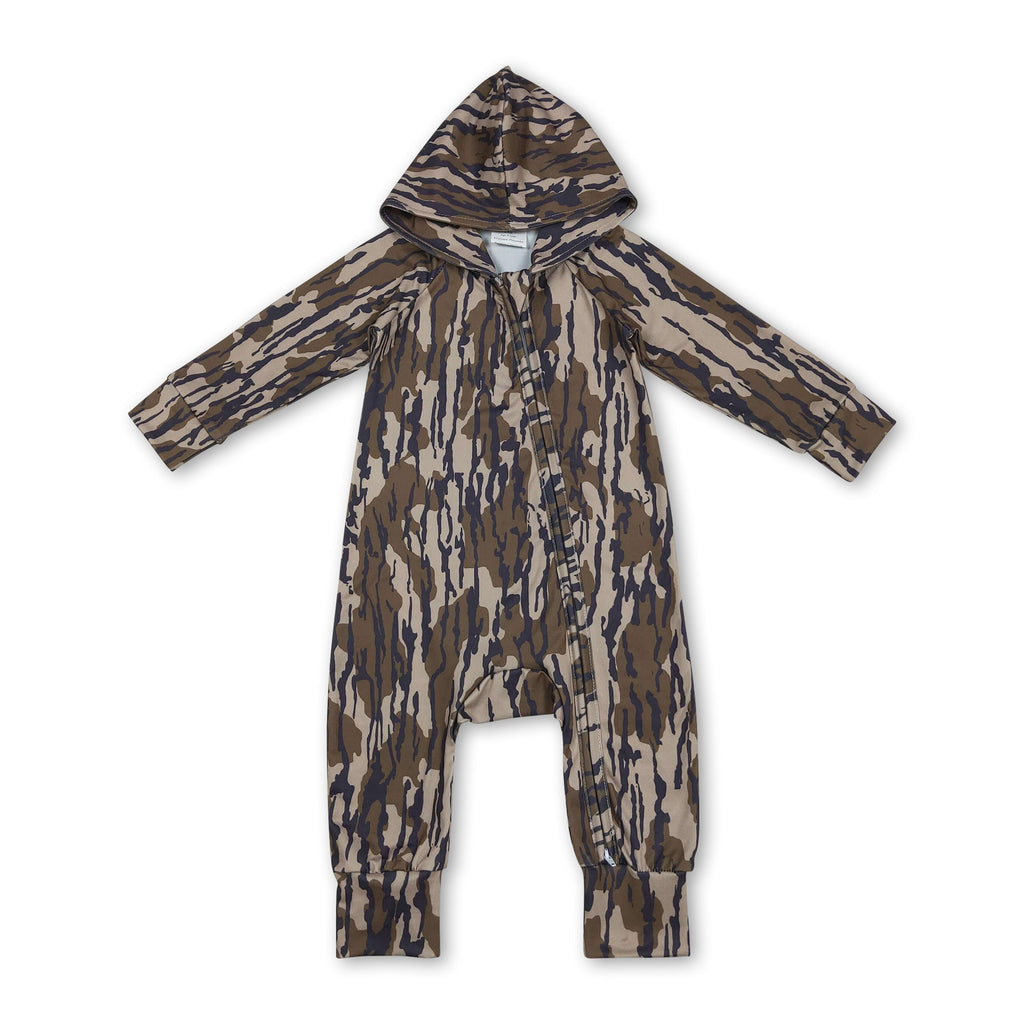 Long sleeves olive camo baby kids hooded zipper romper