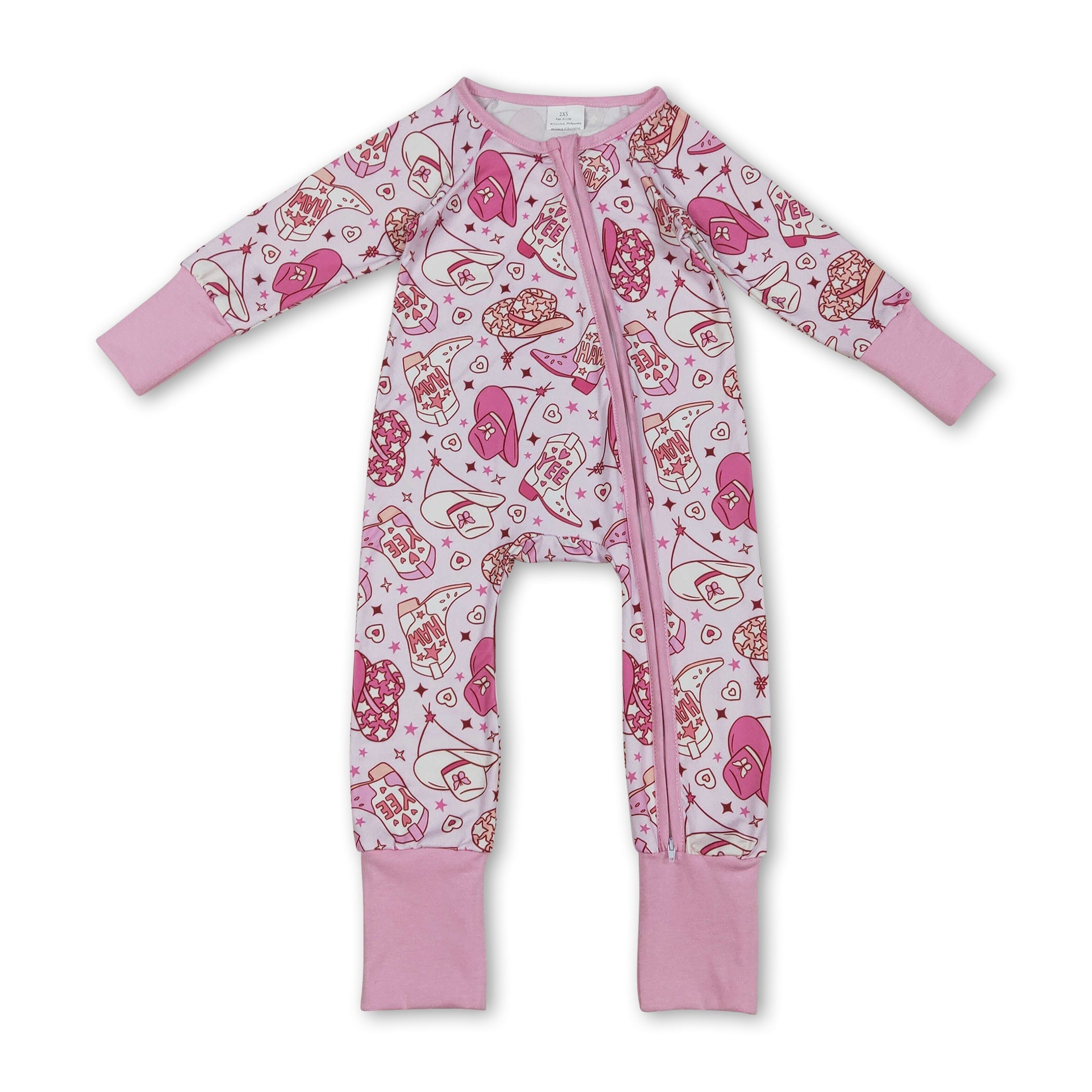 Pink heart boots hat western girls Valentine's zipper romper
