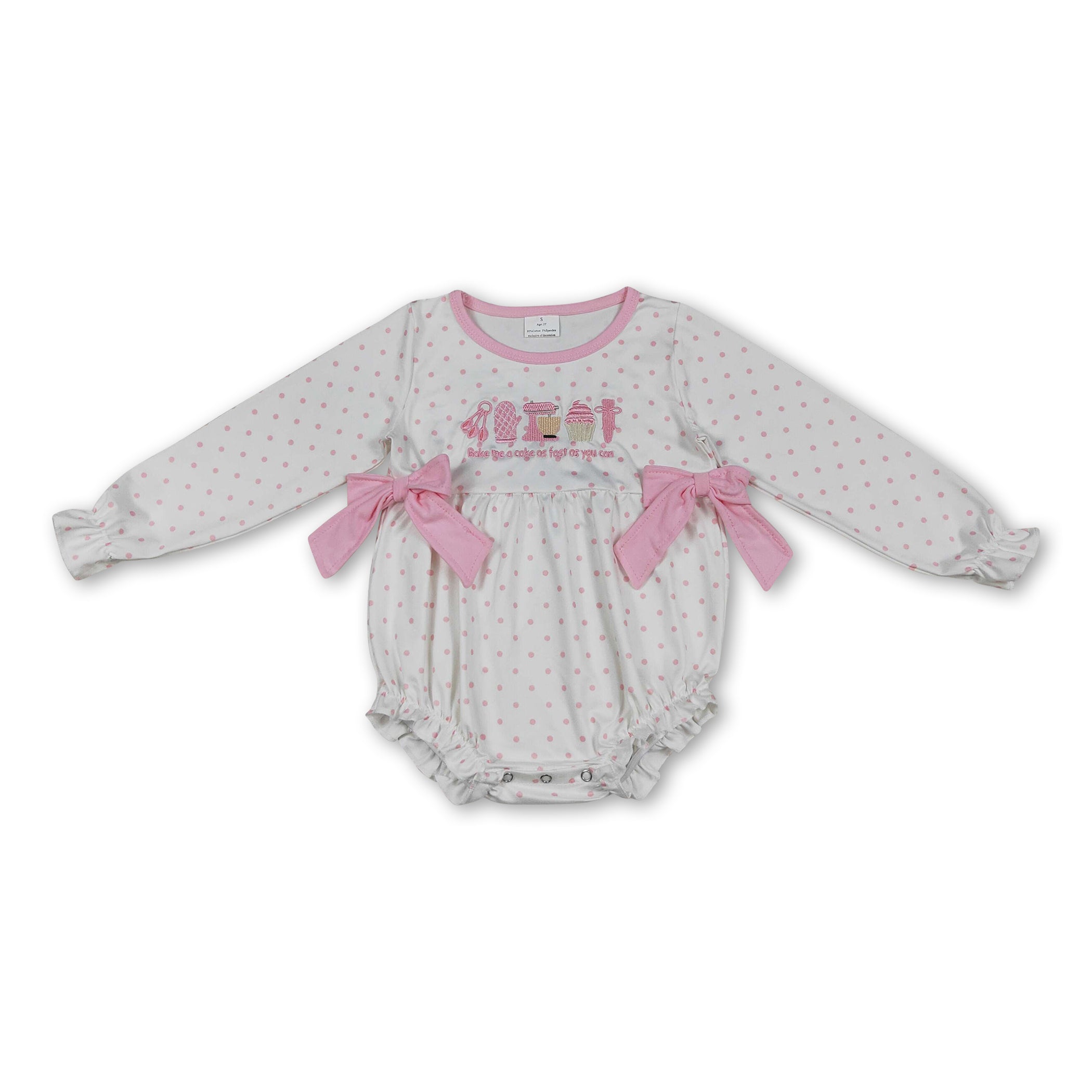 Long sleeves pink polka dots cake baby girls romper