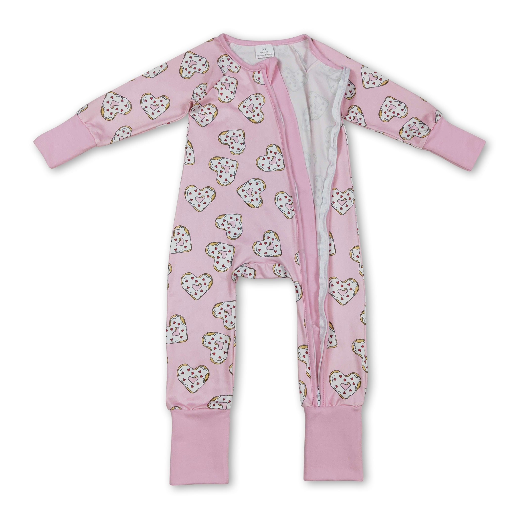 Long sleeves heart donuts baby girls Valentine's romper