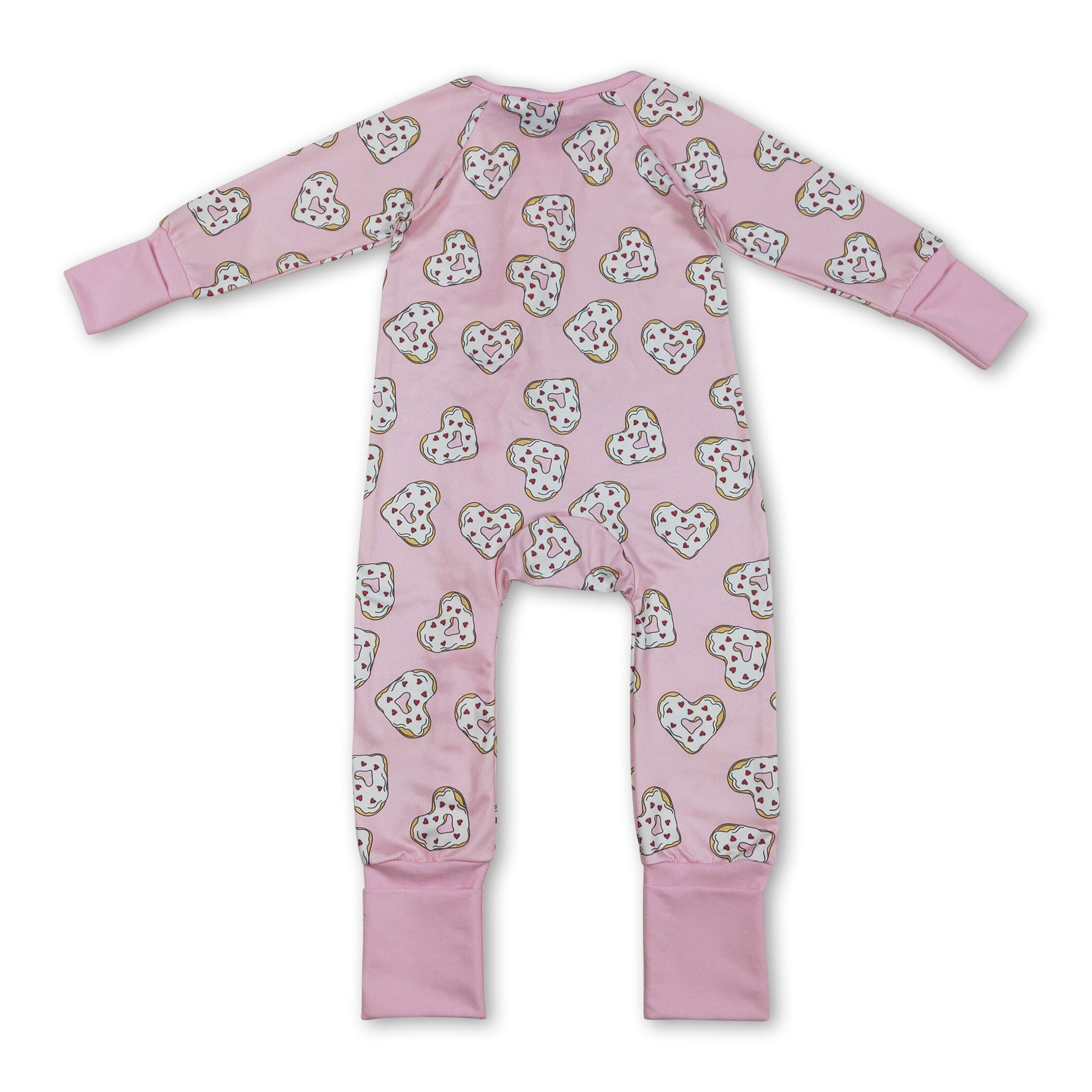 Long sleeves heart donuts baby girls Valentine's romper