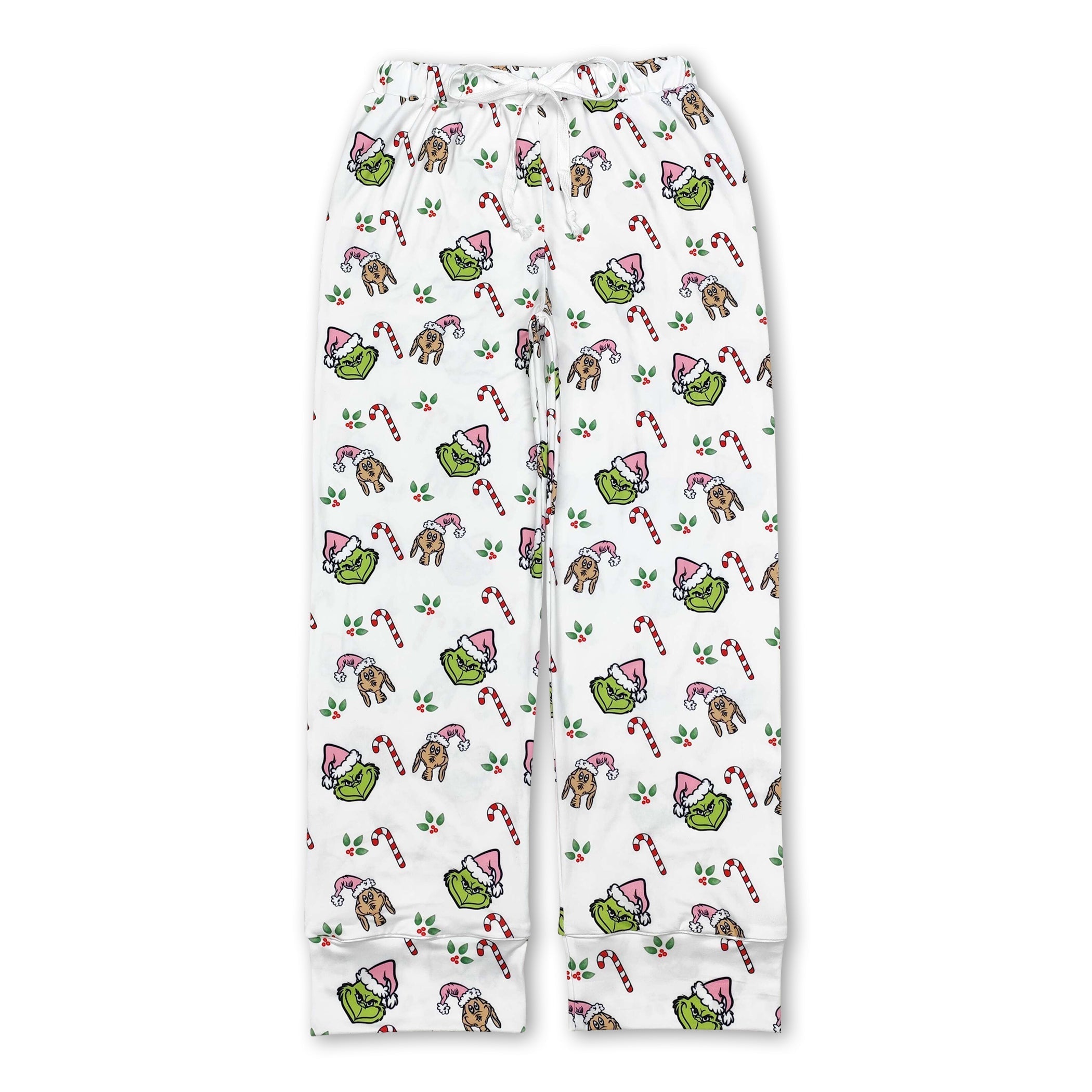 Pink candy cane green face adult women Christmas pants