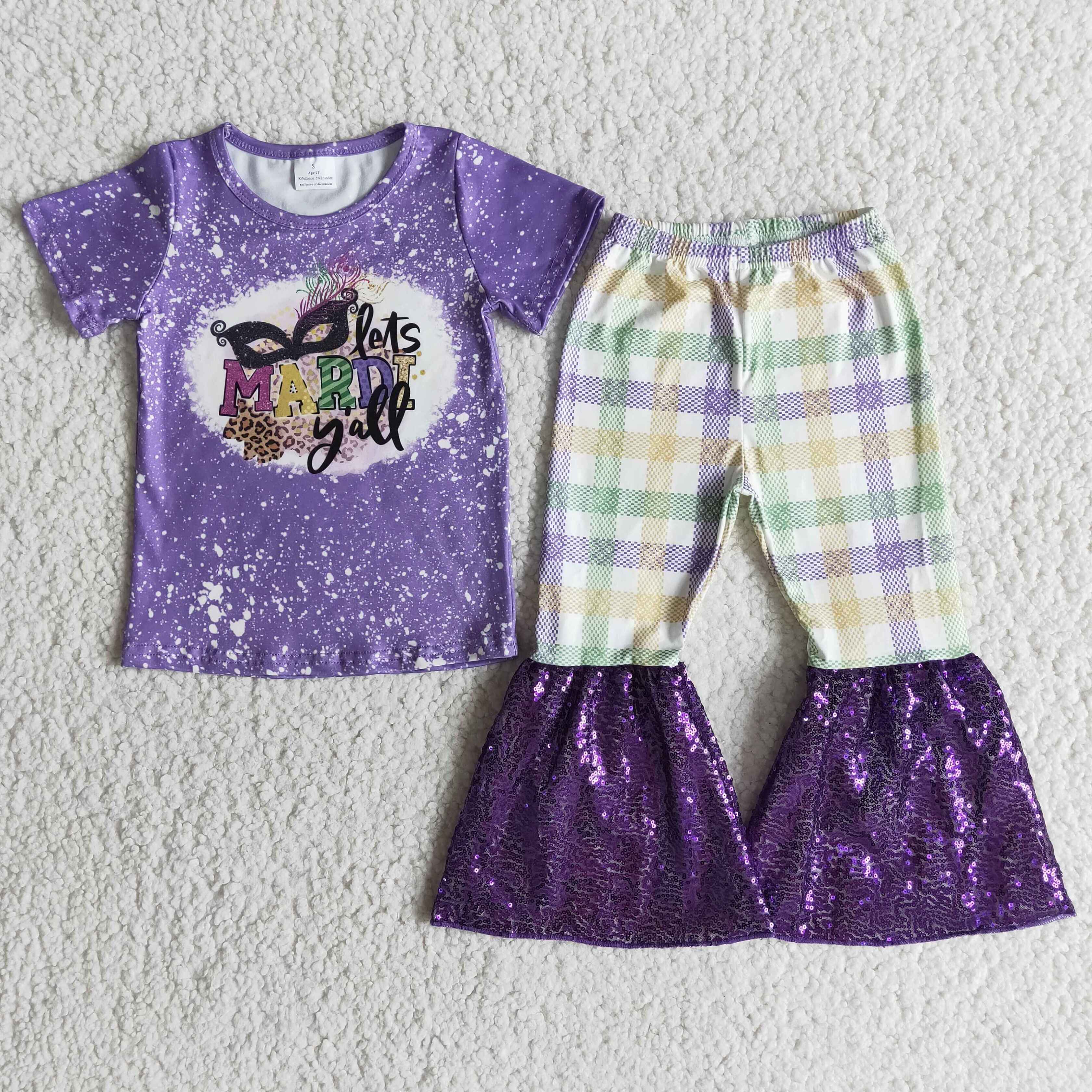 Let's Mardi y'all shirt sequin bell bottom pants girls mardi gras outfits