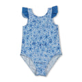 Blue flutter sleeves floral baby girls summer swimsuit