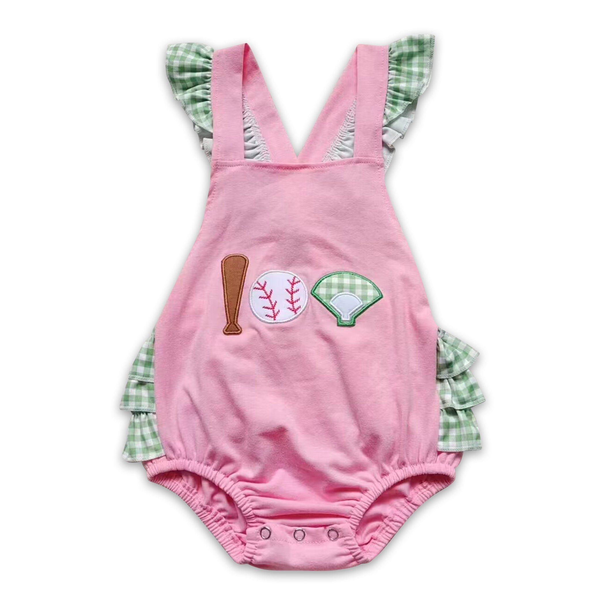 Baseball embroidery bubble baby girls romper