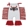 Red leopard bull skull sleeveless tassels baby girls romper