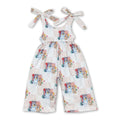 Plaid floral blue dogs kids girls jumpsuit