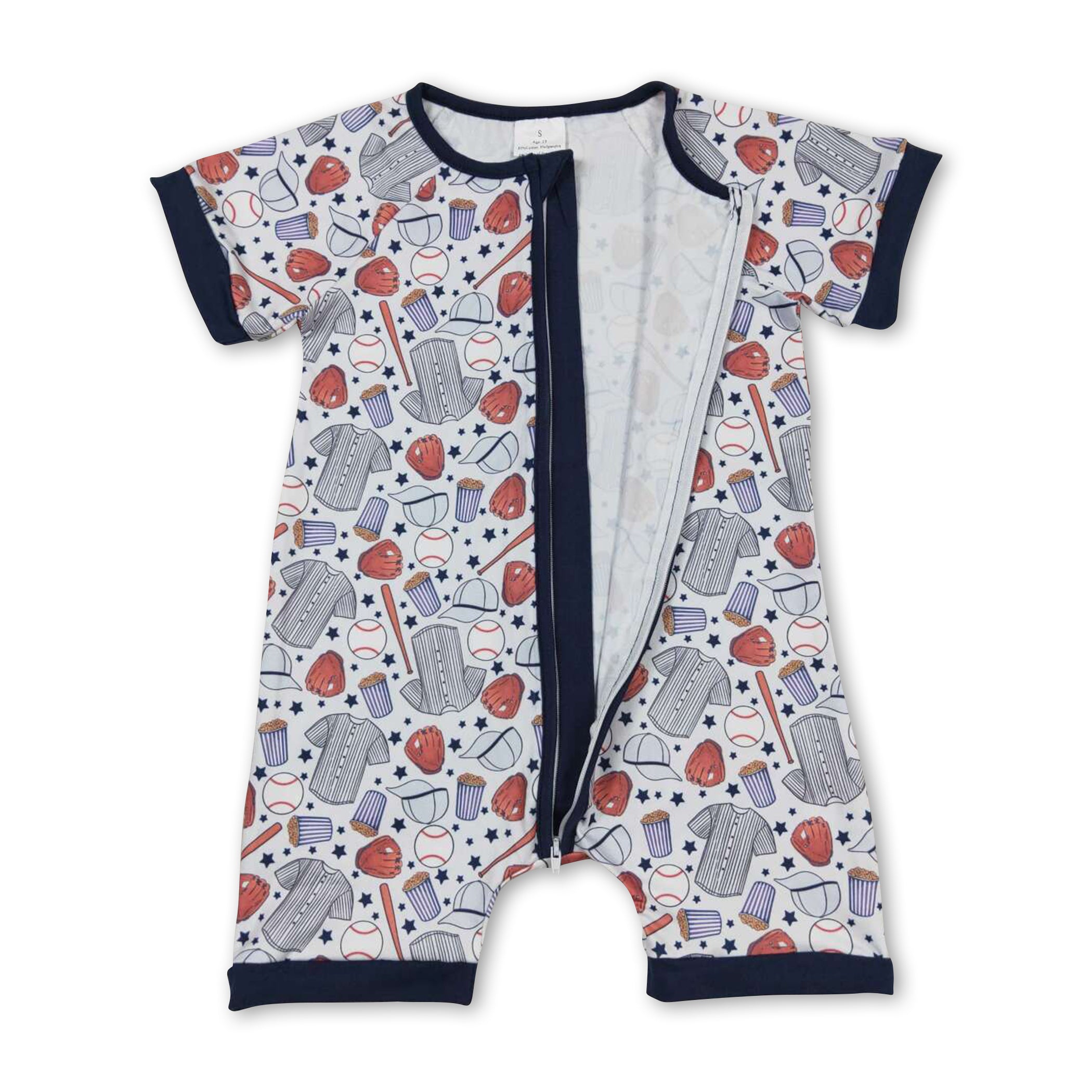 Short sleeves baseball baby boy romper