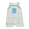 Green blue plaid pocket sleeves baby boy romper