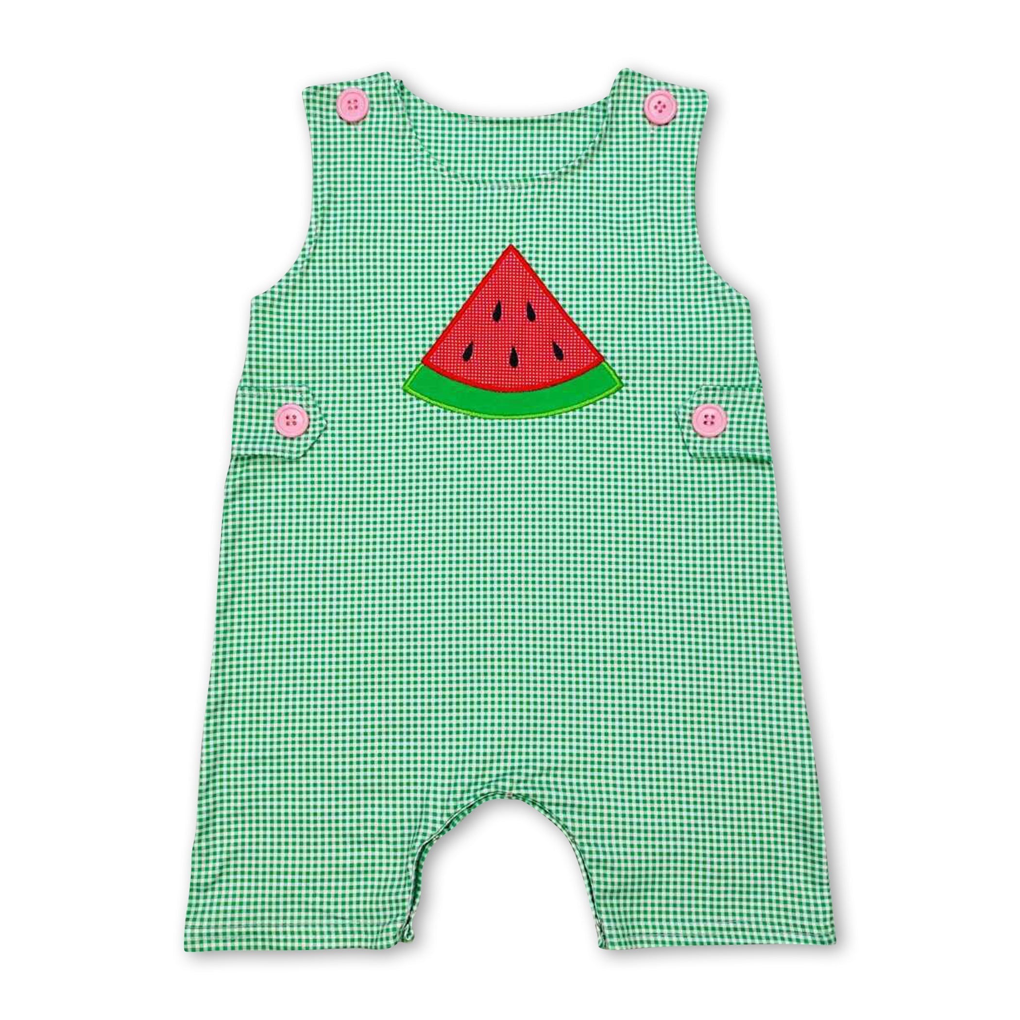Sleeveless plaid watermelon baby boy summer romper