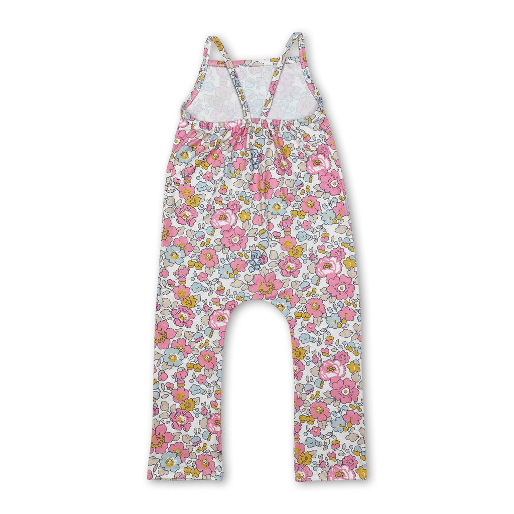 Straps pink yellow floral baby girls jumpsuit