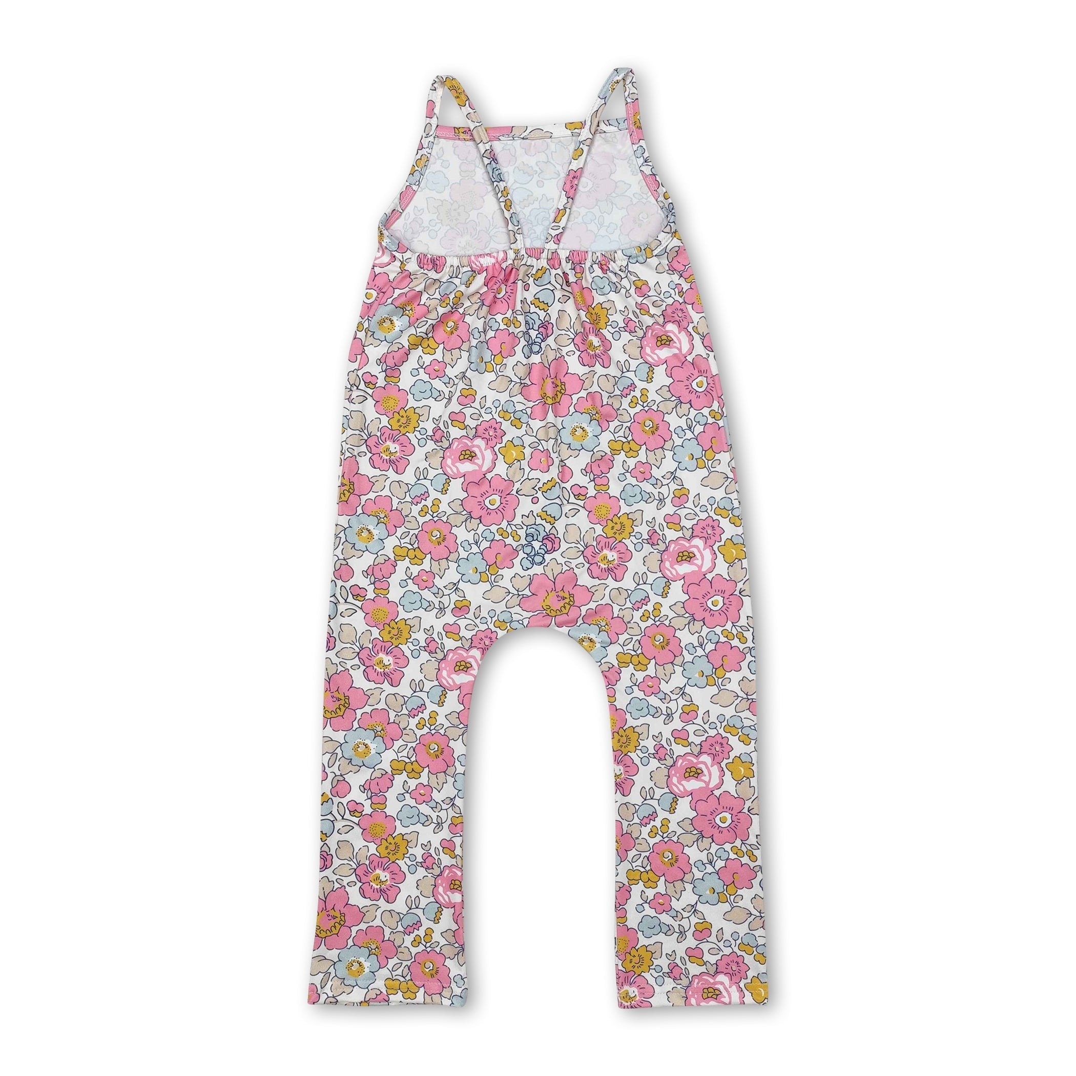 Straps pink yellow floral baby girls jumpsuit