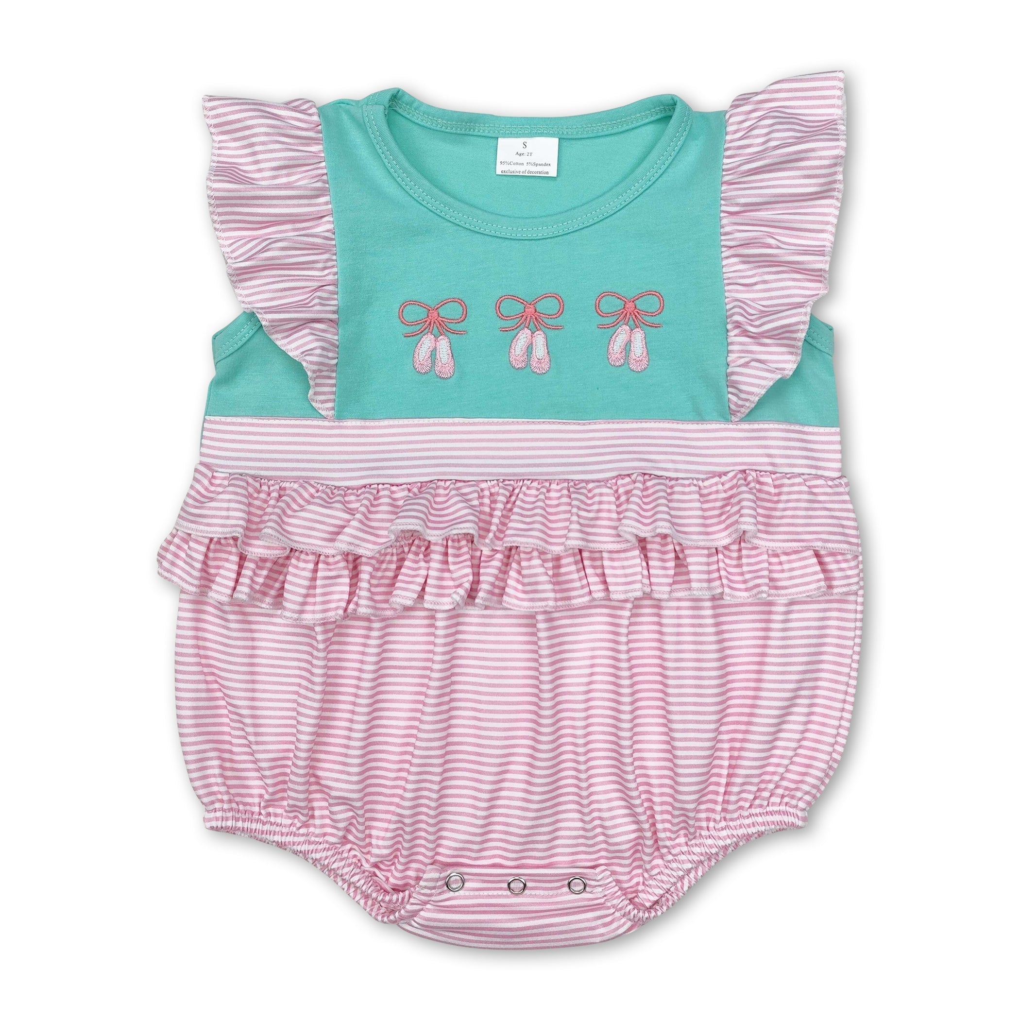 Pink stripe flutter sleeves dance shoes baby girls romper