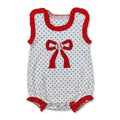 Sleeveless polka dots baseball bow baby girls romper