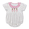 Pink polka dots short sleeves dance baby girls romper