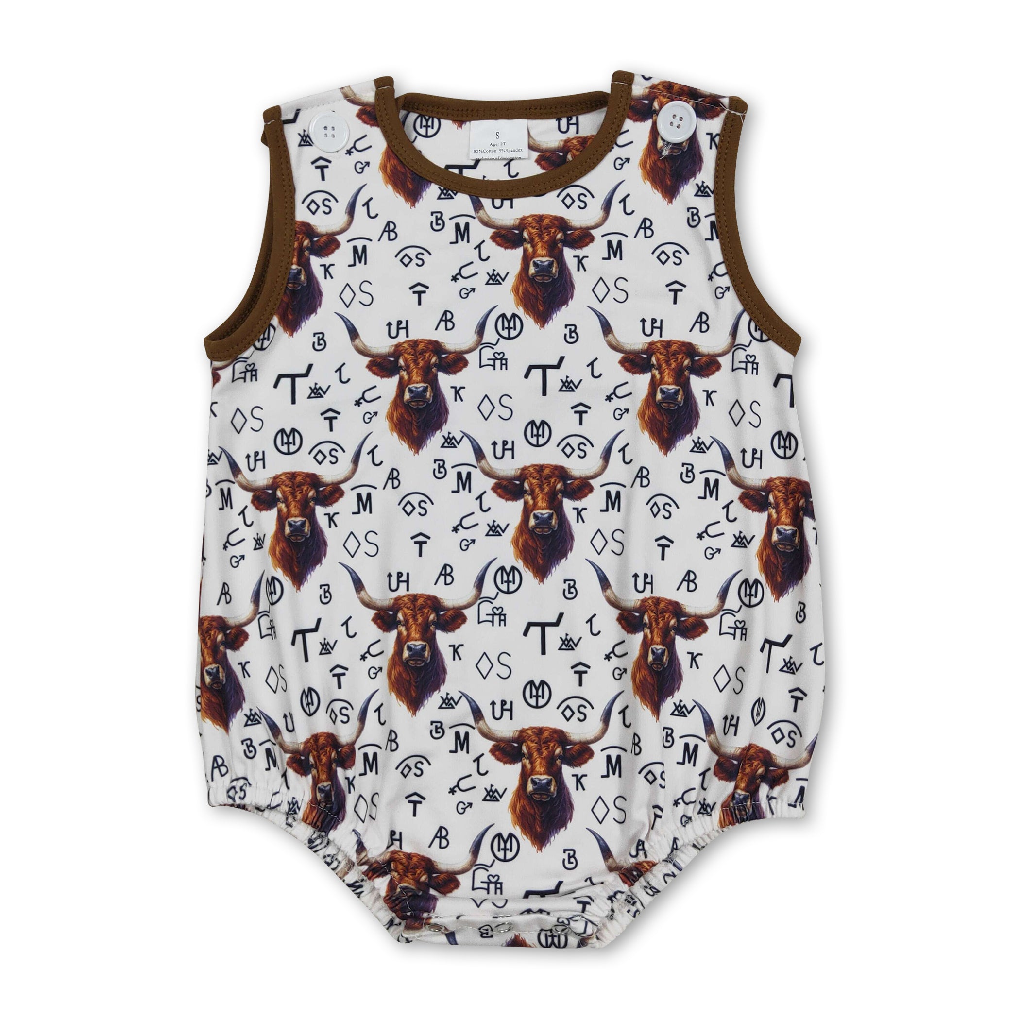 Sleeveless highland cow brands western boy romper