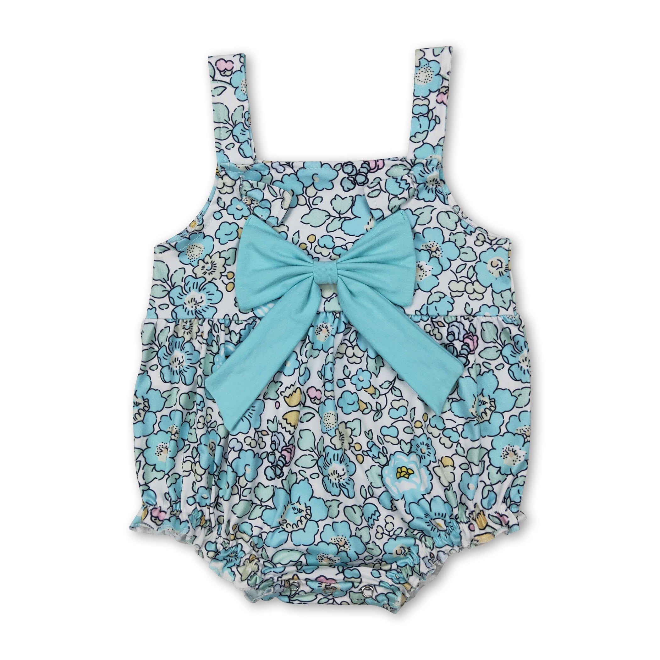Floral straps bow baby girls summer romper