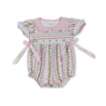 Short sleeves pink bow floral baby girls summer romper