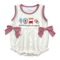 Sleeveless ferris wheel plaid bow baby girls romper