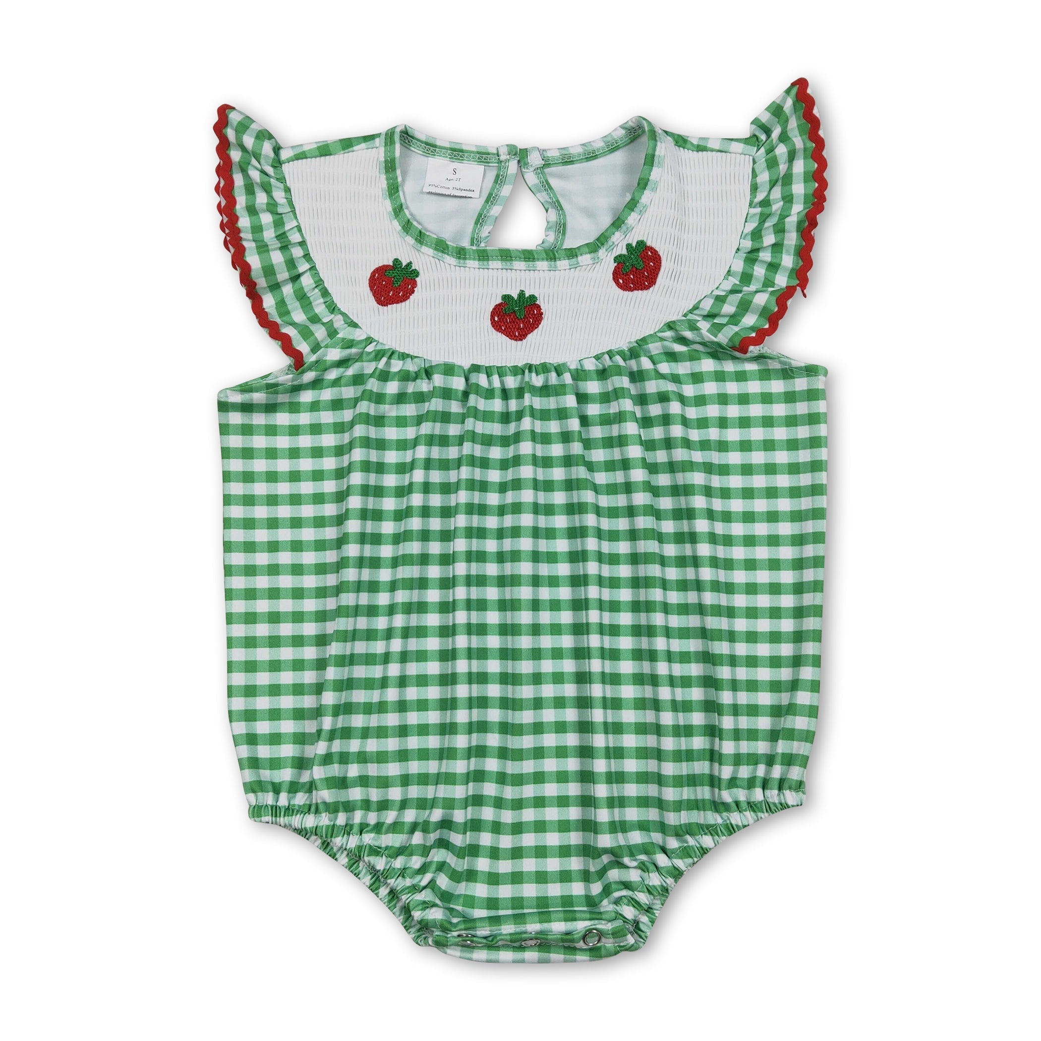 Flutter sleeves green plaid strawberry baby girls romper