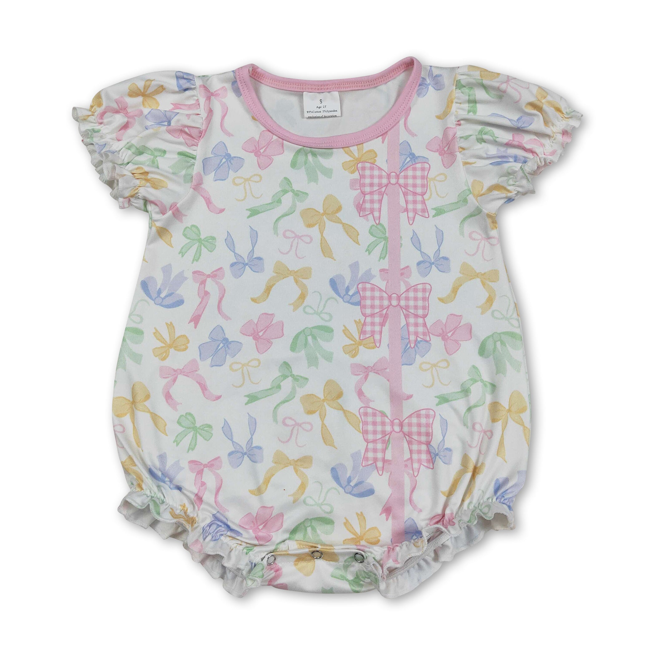 Short sleeves colorful bows baby girls summer romper