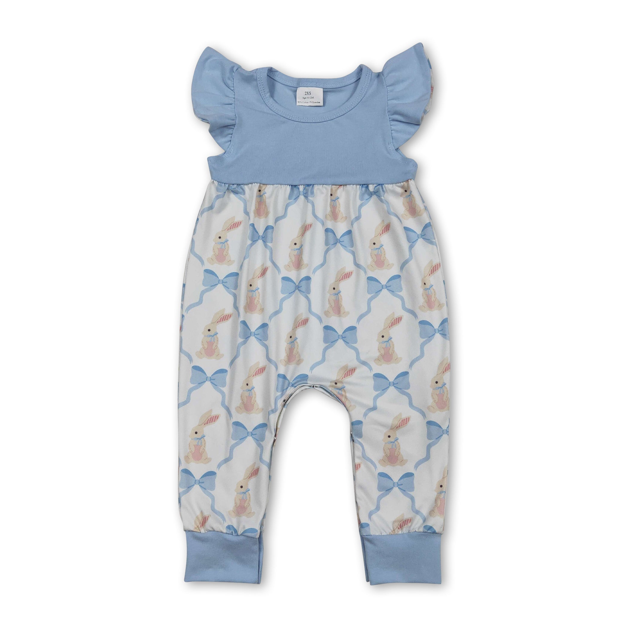 Flutter sleeves rabbit bow baby girls Easter romper