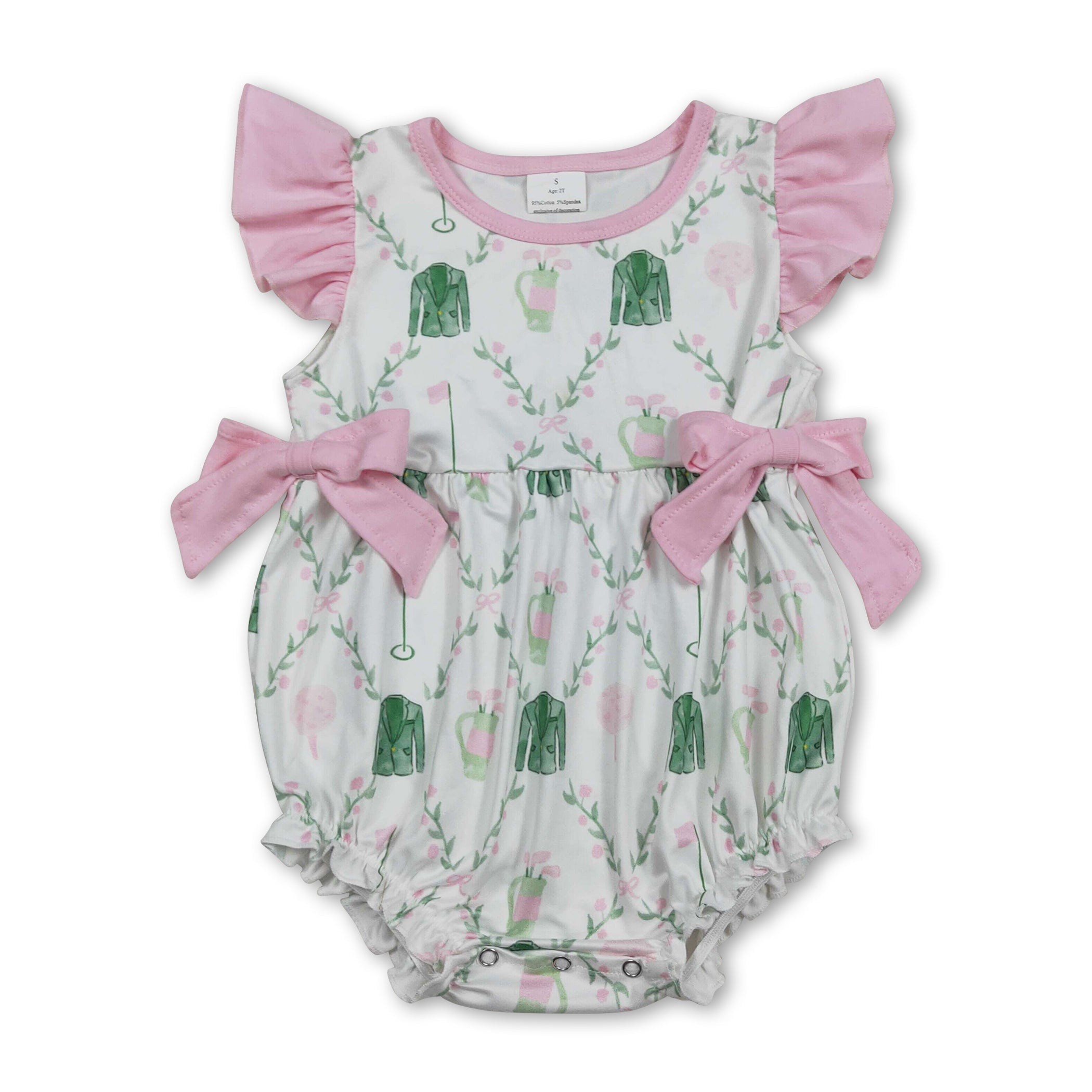 Pink flutter sleeves golf baby girls summer romper