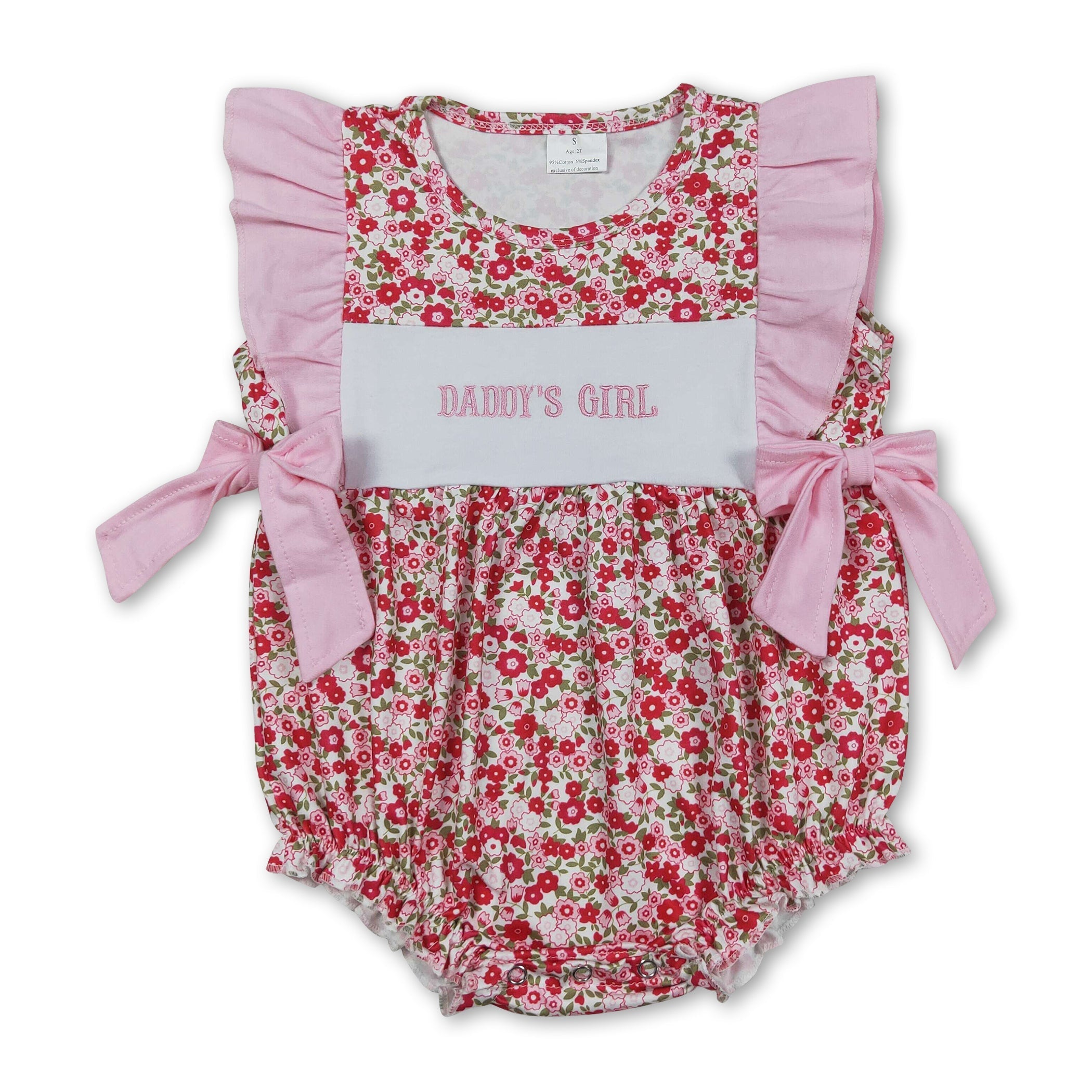 Flutter sleeves daddy's girl embroidery floral baby girl romper