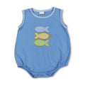 Light blue sleeveless fish baby boy summer romper
