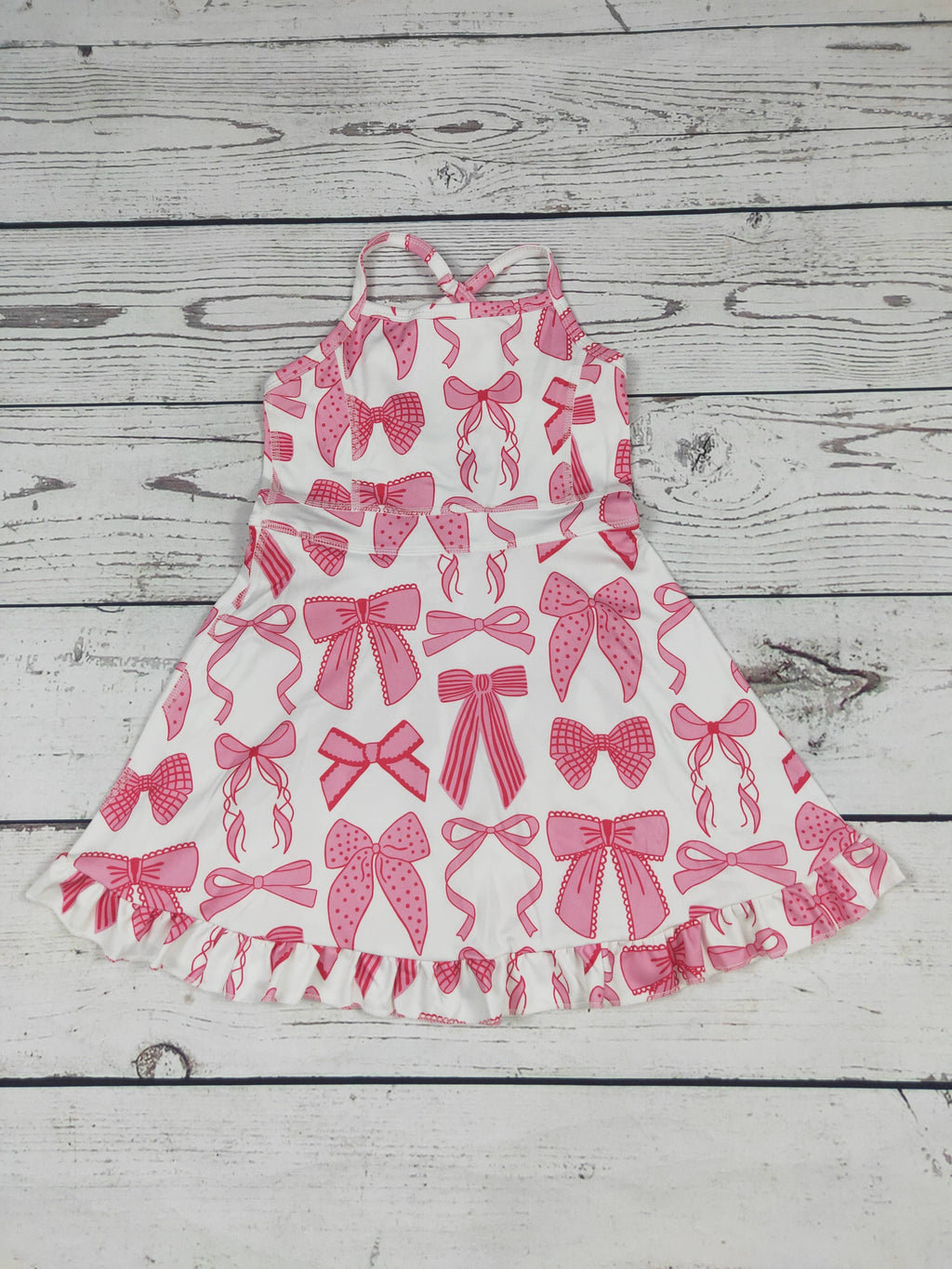 Pink Bow Print Girls Athletic Dresses: 4T