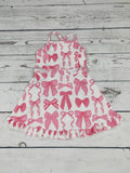 Pink Bow Print Girls Athletic Dresses: 7-8T