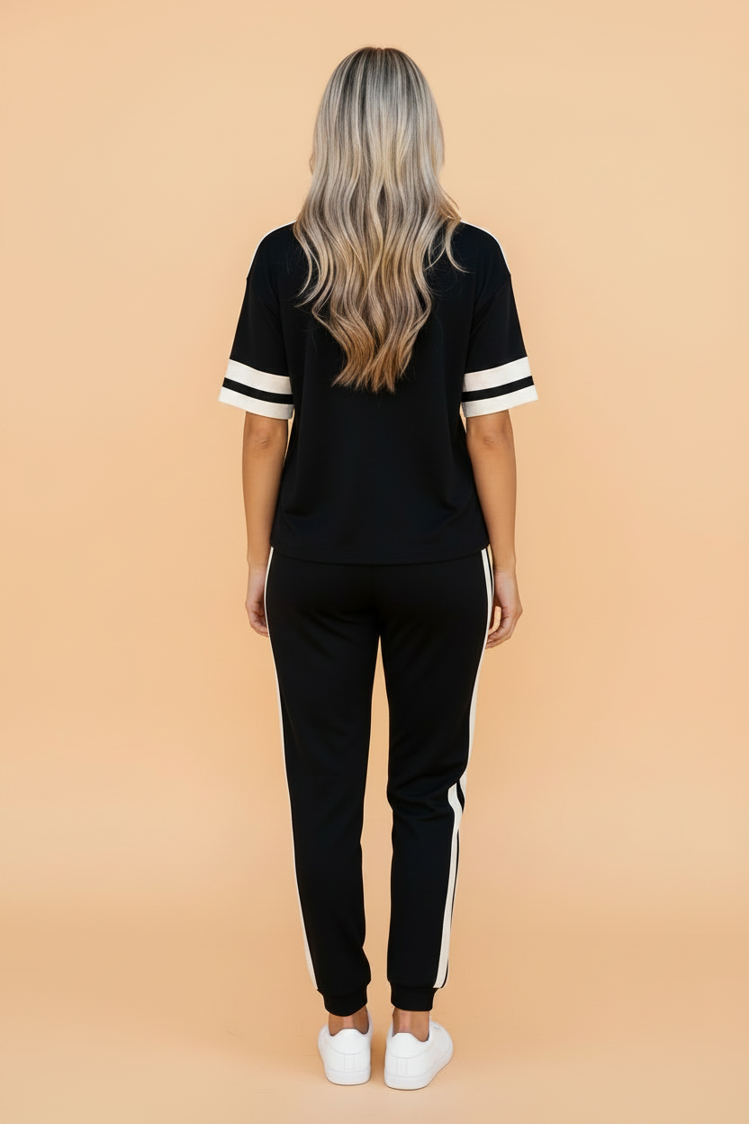 Varsity Stripe Loose Tee & Jogger Pant Set