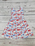 Flower Bow Print Girls Patriotic Athletic Dresses: 12-18M