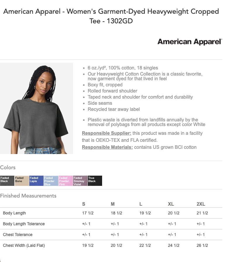 Women's Garment-Dyed Heavyweight Cropped Tee | AA 1302GD: Faded Powder Pink / M