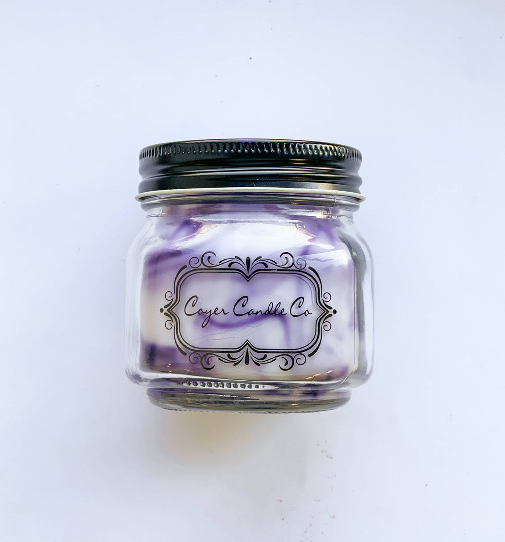 8 oz. Mason Jar Candles - Signature Collection: Add barcode to warning label / Pecans 'n Maple Syrup