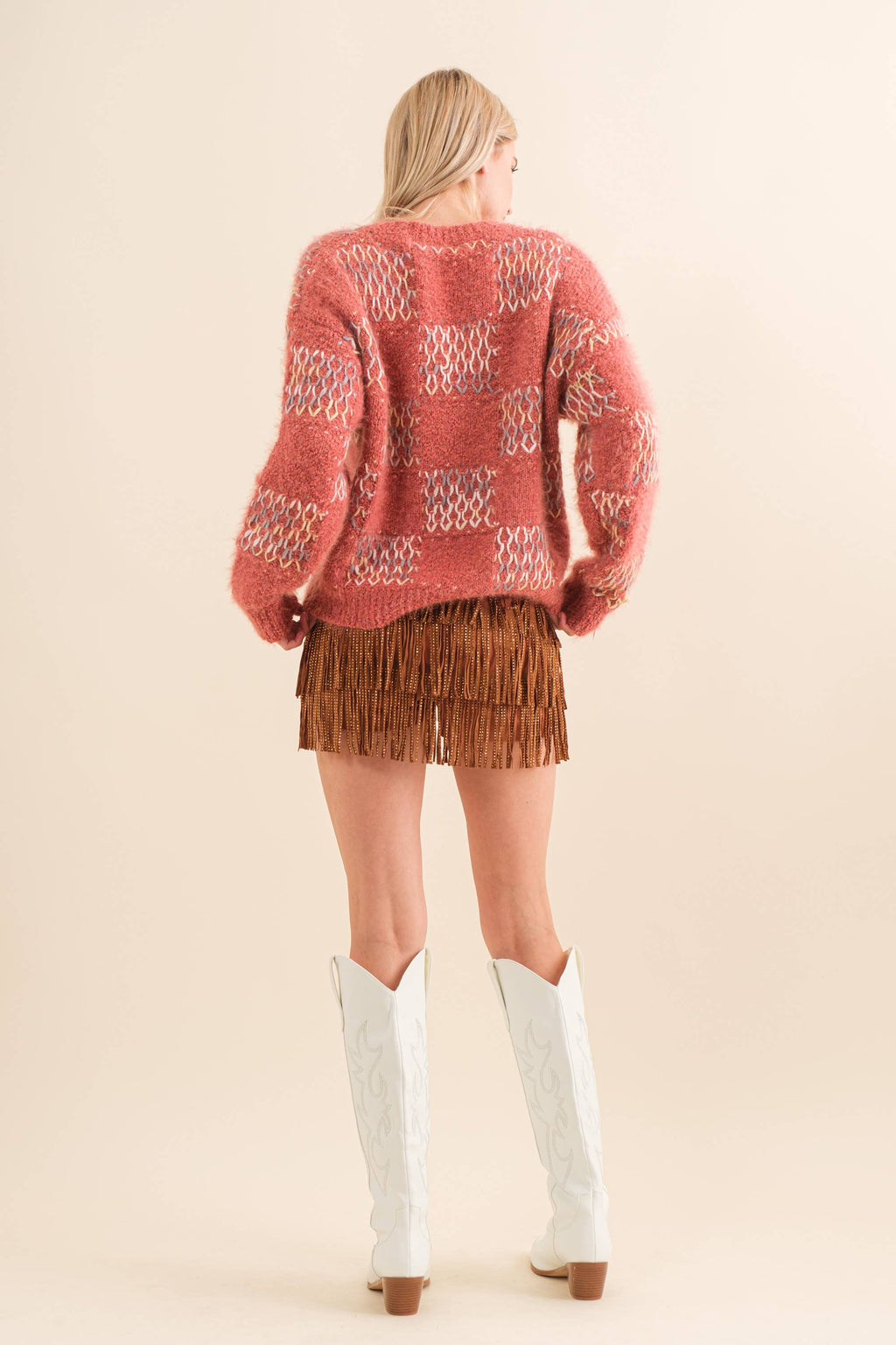 32933P - Wide Faux Leather Waist Tiered Fringe Studded Short: HOT PINK / S
