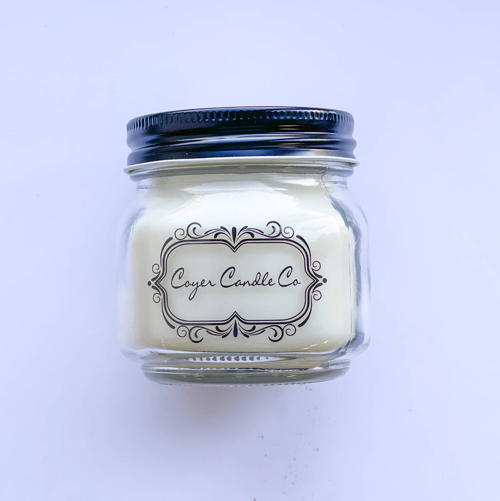 8 oz. Mason Jar Candles - Signature Collection: Add barcode to warning label / Pecans 'n Maple Syrup